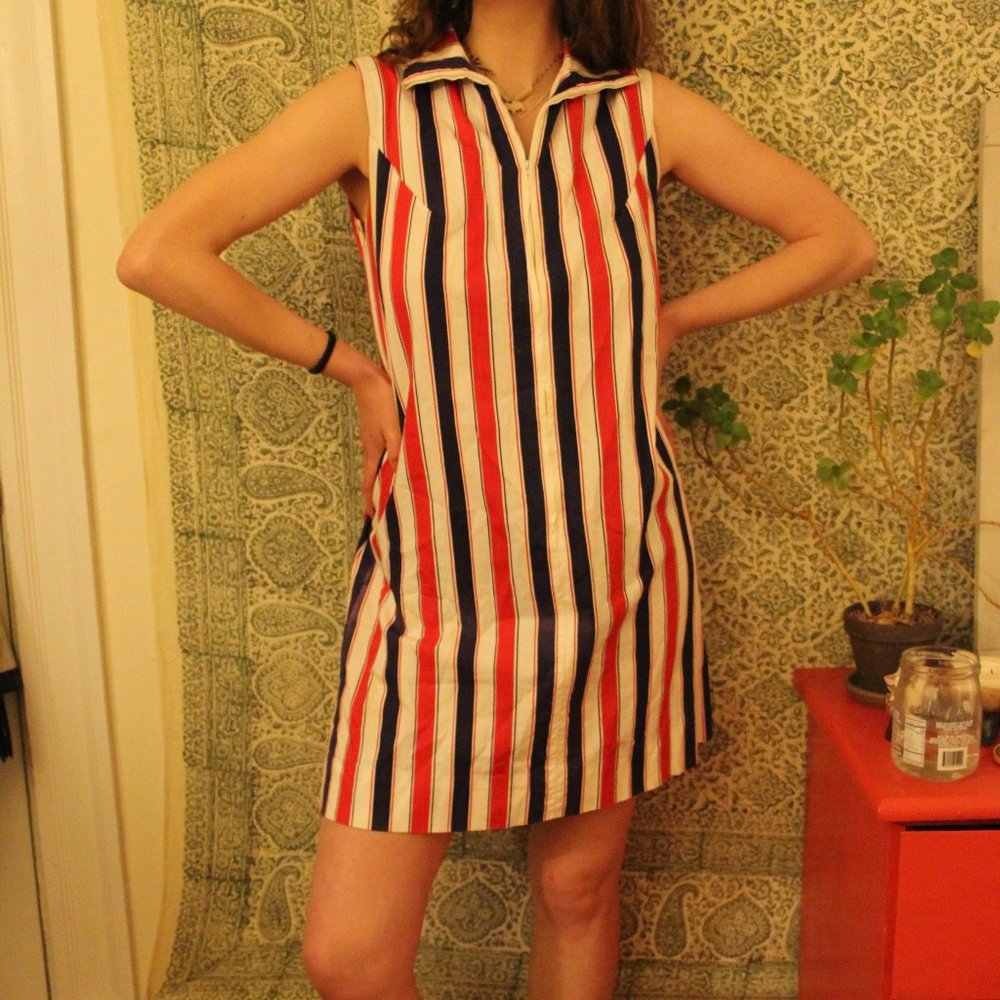 Vintage striped a-line zipper dress